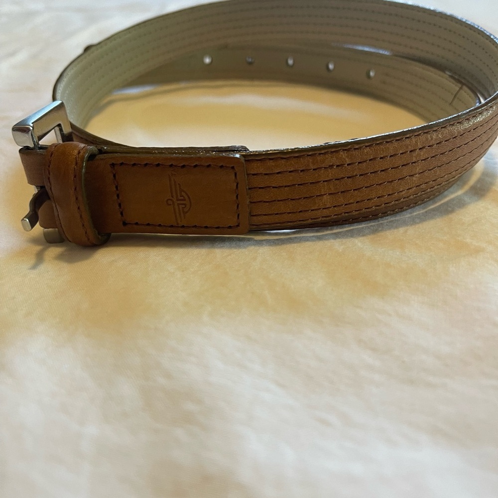Dockers Mens Tan Brown Full Grain Leather Stitched Belt Silver Buckle Size L